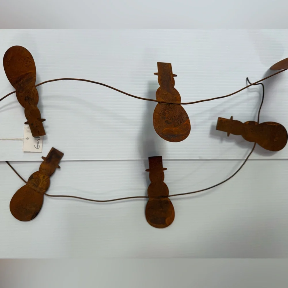 Rustic Metal Snowman Garland - Set of 2